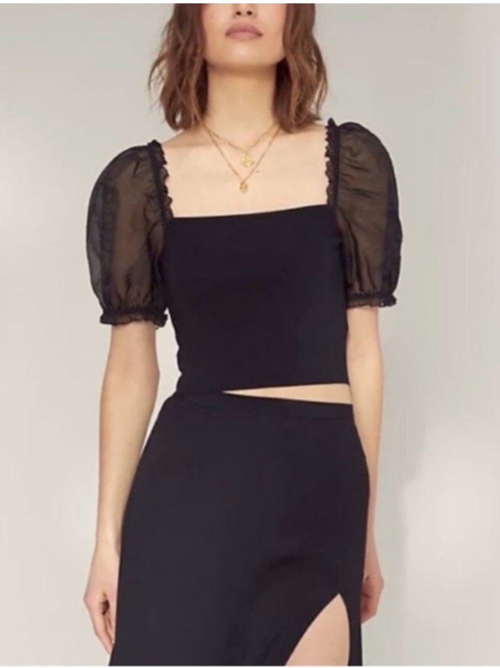 Wilfred Black Square Neck Puff Sleeve Crop Top